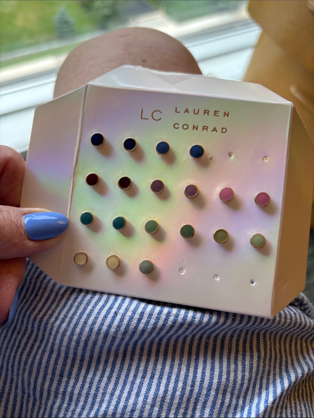 LC Lauren Conrad Navy, Pink, Teal and Mint Gold-Edged Stud Earring Set